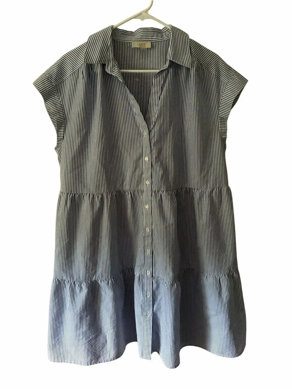LOFT Outlet Striped Shirt Dress — Blue/White — Size Large NWOT